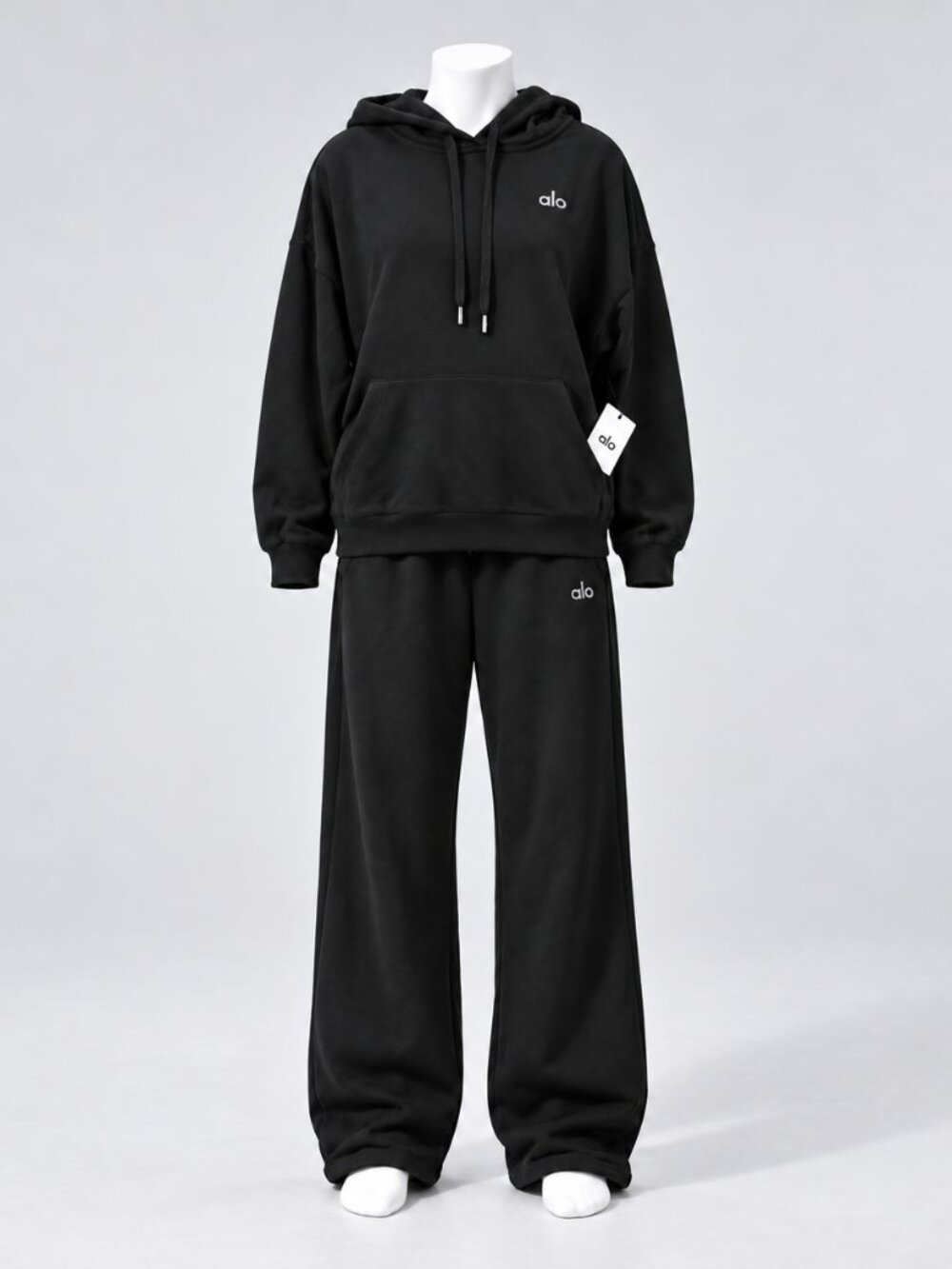 Alo Yoga Accolade Black Hoodie & Straight Leg Sweatpants Set